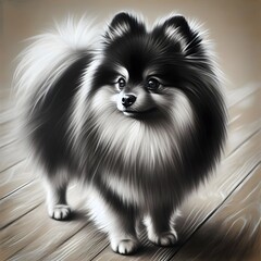 Obraz premium Fluffy Pomeranian Standing on Hardwood Floor 