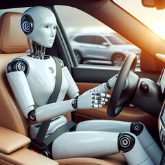 humanoid robot in a car