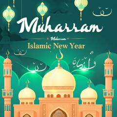 illustration with text to commemorate Muharram Islamic New Year