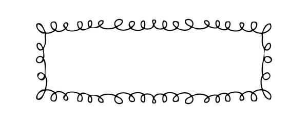 Simple doodle rectangular horizontal empty frame. Isolated vector illustration for decor and design.