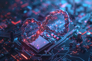 CRISPR Gene Editing DNA Strand and Motherboard