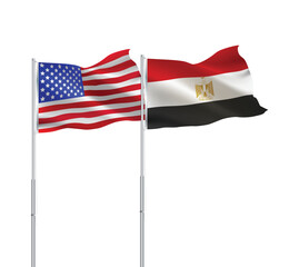 American and Egyptian flags together.USA,Egypt flags on pole