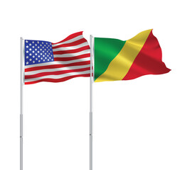 American and Congo Republic flags together.USA,Congo Republic flags on pole