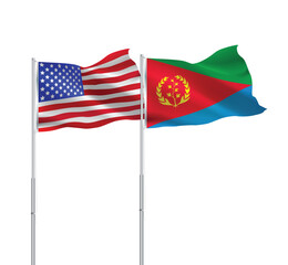 American and Eritrean flags together.USA,Eritrea flags on pole