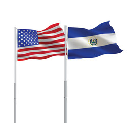American and Salvadoran flags together.USA,El Salvador flags on pole