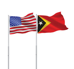 American and Timorese flags together.USA,East Timor flags on pole