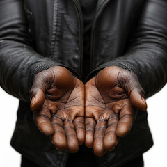 Fototapeta premium Cupped Hands Upturned, Black Hands, Pointing Forward, White Background