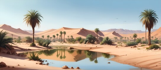 Desert oasis with palms nature landscape