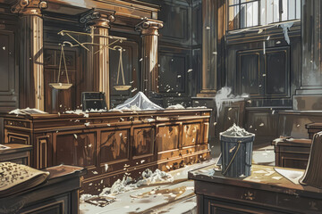 Justice Disregarded in Courtroom Concept Illustration - obrazy, fototapety, plakaty