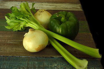 Still Life of the Cajun Trinity Onion, Celery and Green Pepper
