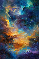 Obraz na płótnie Canvas Galactic Overture An Oil Painting of Cosmic Splendor