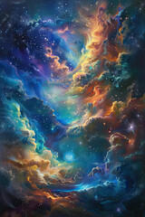 Fototapeta na wymiar Galactic Overture An Oil Painting of Cosmic Splendor