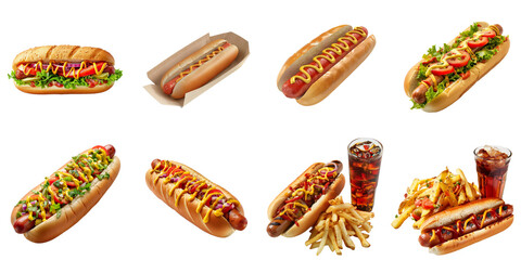 Hot dog png isolated set in 3d transparent using for presentation.