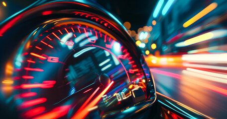 Speeding car dashboard at night
