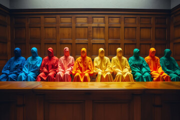 Colorful Defendants in a Minimalist Courtroom