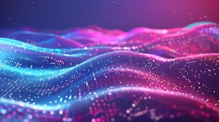 Fototapeta premium A vibrant digital waves of neon lights in a spectrum of pink, blue, and purple hues creating a dynamic and flowing digital landscape