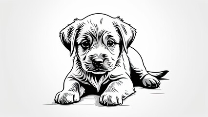 Coloring page of a cute dog with soft fur. black outline on a white background