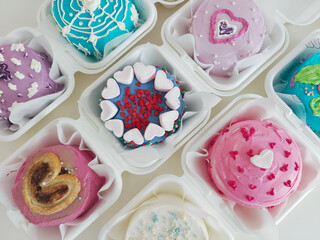 Colorful bento cakes made at a children's party.