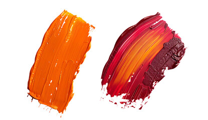  Two different colored oil paint brush strokes isolated on a white background.