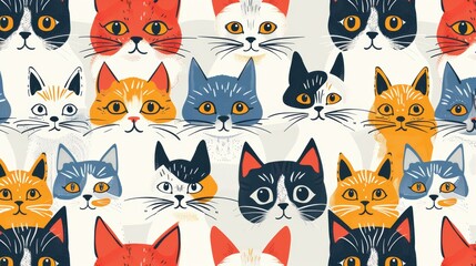 Naklejka premium Seamless Kitty Cat Pattern.