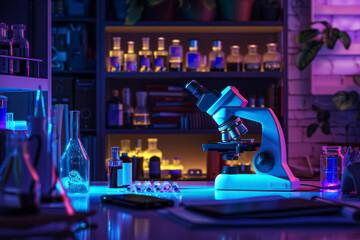 Crime Lab Investigation with UV Light on Evidence