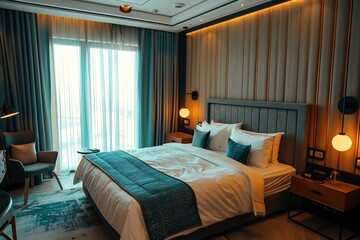Hotel stylish interior. Premium class hotel room stylish interior. Turkestan. Kazakhstan - January 27 2021