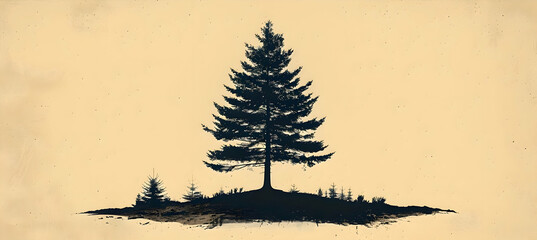 A minimalist sketch of a lone pine tree against a plain background