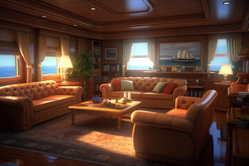 Luxurious interior of a modern yacht