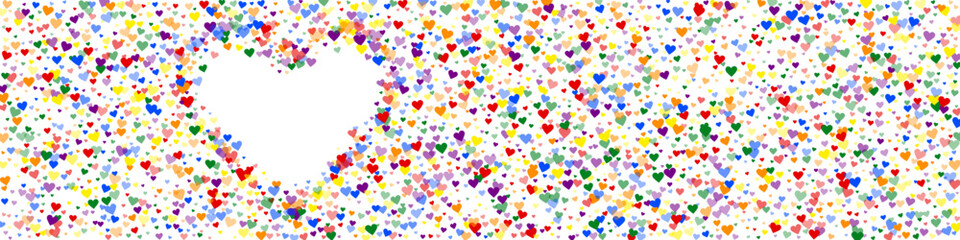 Fototapeta na wymiar Rainbow colored scattered hearts. LGBT valentine