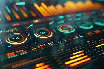 Numerous charts, screens and graphics background interface '3D rendering