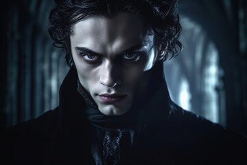 Gothic Vampire Portrait in Moonlit Shadows, Halloween Concept