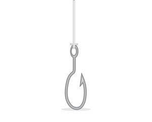 vector design, a cartoon illustration of a hook with a nylon rope tie which is usually used to catch fish with bait made of iron