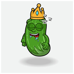 Cucumber Fruit Crown Mascot Character Cartoon With Sleep expression.