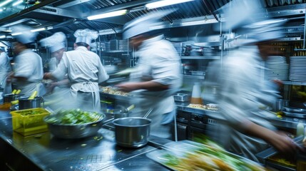Chefs preparing food in restaurant kitchen