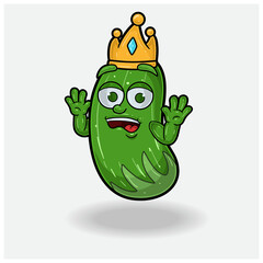 Cucumber Fruit Crown Mascot Character Cartoon With Shocked expression.