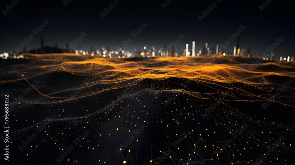 Poster embark on a visual journey through the virtual landscape with an abstract dark grey and bold yellow 