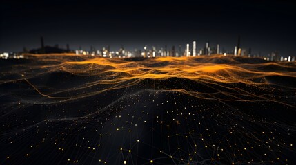  Embark on a visual journey through the virtual landscape with an abstract dark grey and bold yellow virtual network, an intricate design element for technology backgrounds, portrayed with stunning HD