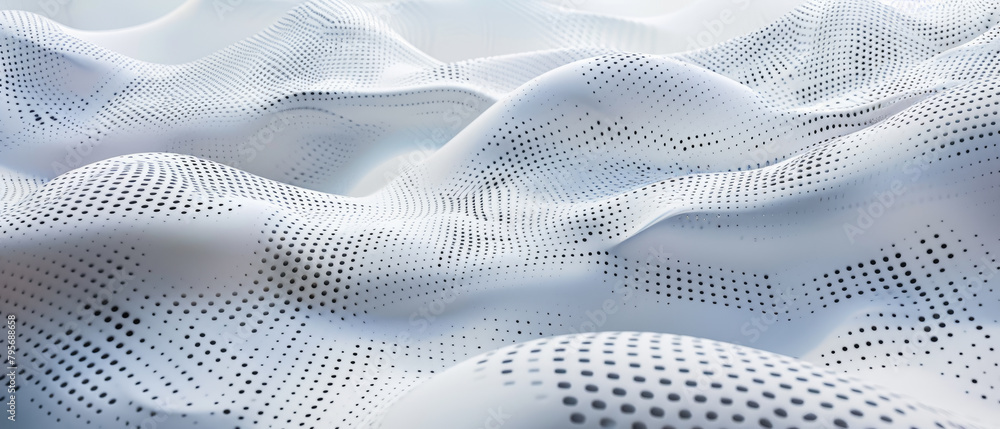 Canvas Prints futuristic surface of cyber data, ai abstract texture background, white digital perforated waves. th
