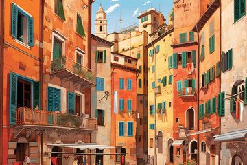 Illustration of a Siena city landscape with buildings. Illustration for your design