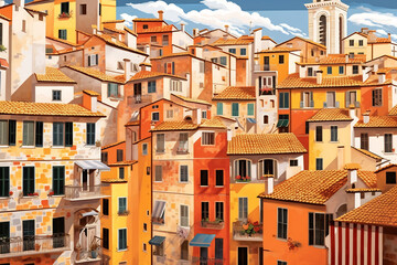 Illustration of a Siena city landscape with buildings. Illustration for your design - obrazy, fototapety, plakaty