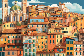 Illustration of a Siena city landscape with buildings. Illustration for your design - obrazy, fototapety, plakaty