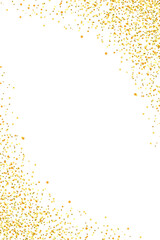 Gold glitter celebratory confetti border frame on transparent background. Gold powder dust luxury. Magic shining gold dust. Celebration design elements, Vertical. PNG