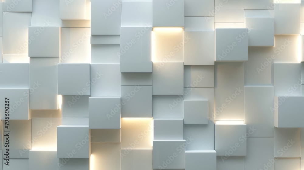 Poster the image is a white background with a lot of white squares. the squares are lit up, creating a brig
