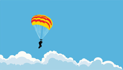 Thrill-Seeker Skydiving Through the Air with Parachute