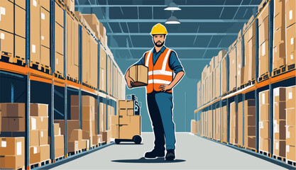 Warehouse Worker Managing Inventory in Storage Facility