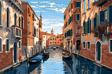 Venice urban landscape. Pattern with houses. Illustration