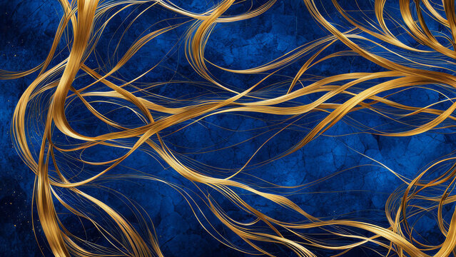 Deep Blue Backdrop Enhanced by Golden Lines and Textual Space Abstract