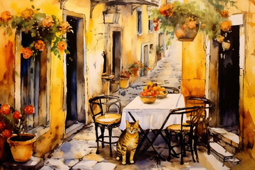 Obraz premium Cat sitting at table