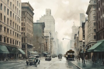 Illustration of new york metropolis painting vehicle.