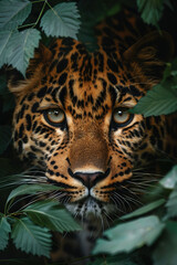 Obraz premium A close up of the face and eyes of an Amur leopard